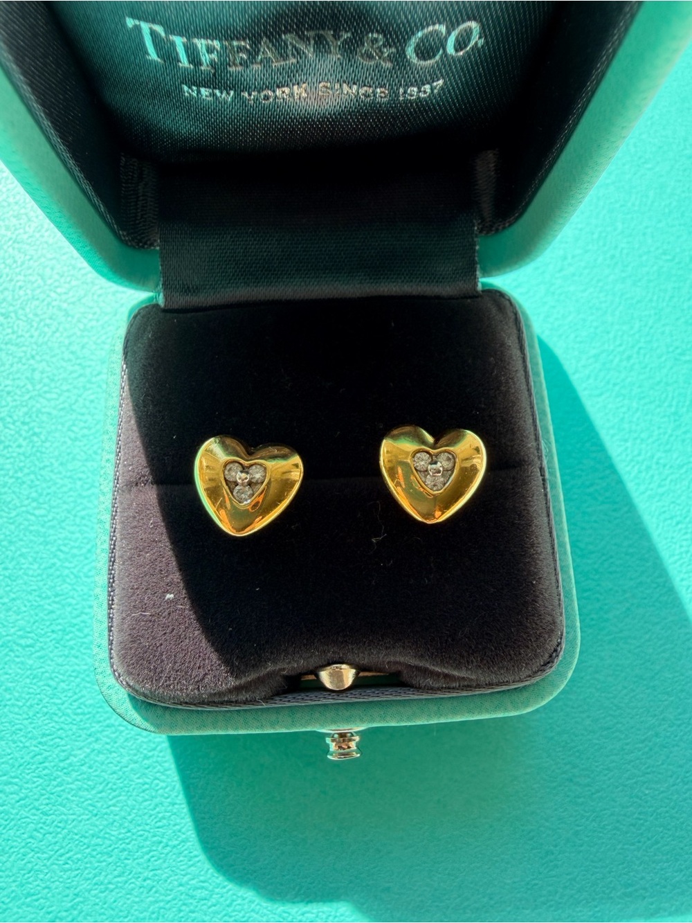 Tiffany&Co. Extremely Rare Diamonds , 18K Yellow Gold Heart earrings!